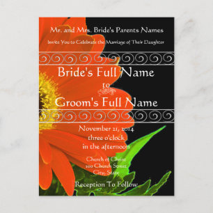 Bröllbjudan till elegant Gerber Daisy Wedding Inbjudan Vykort
