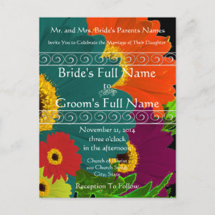 Bröllbjudan till elegant Gerber Daisy Wedding Inbjudan Vykort