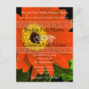 Bröllbjudan till elegant Gerber Daisy Wedding Inbjudan Vykort