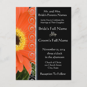 Bröllbjudan till elegant Orange Gerber Daisy Inbjudan Vykort