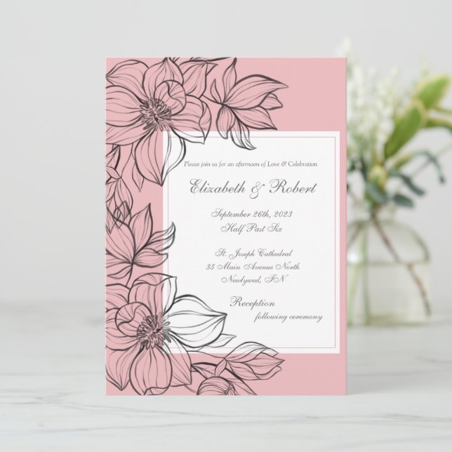 Bröllbjudan till elegant Rosa Hand plockade Blommi Inbjudningar (Stående Fram)