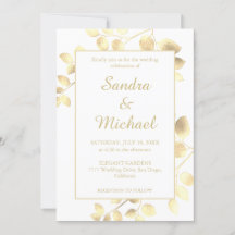 Bröllbjudan till elegant white golden löv