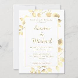 Bröllbjudan till elegant white golden löv inbjudningar