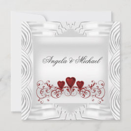 Bröllbjudan till elegant White Red Hearts bröllop Inbjudningar