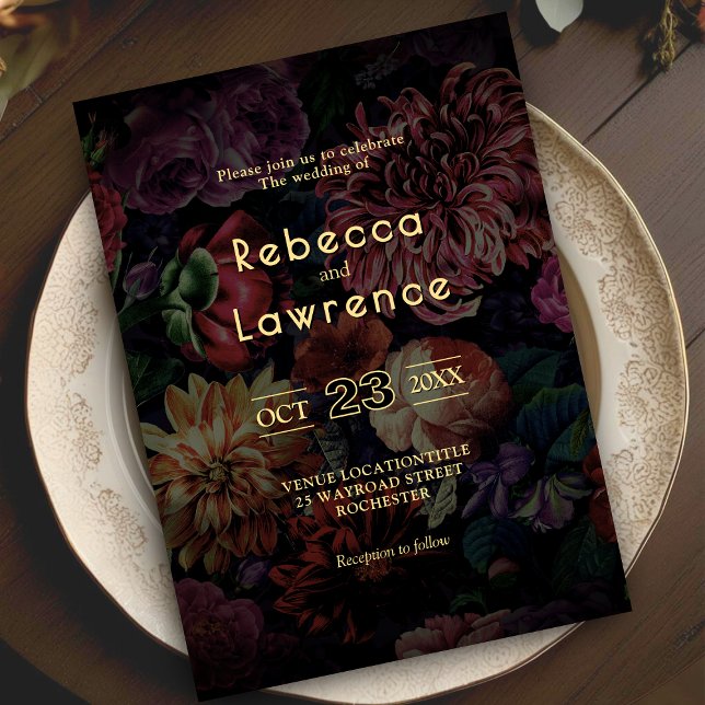 Bröllbjudan till elegantens gotiska moody blommigt inbjudningar (Skapare uppladdad)