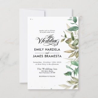 Bröllbjudan till Eucalyptus Watercolor Budget Inbjudningar