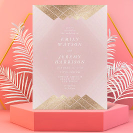 Bröllbjudan till Geometric Rosa Musk Guld Gatsby Inbjudningar