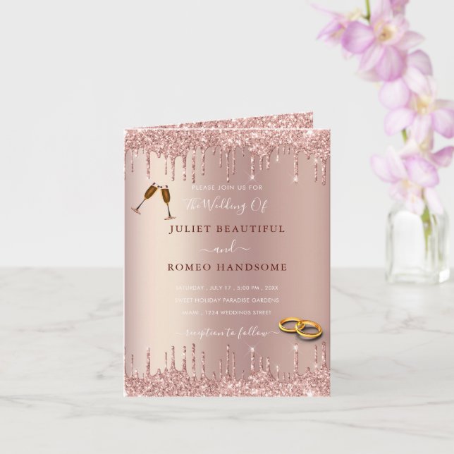 Bröllbjudan till  Glitter-drivrutiner i ro Guld Kort (Orkide)