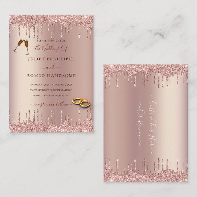Bröllbjudan till Gnistran Ro Guld Glitter Anteckningskort (Fram/baksida)