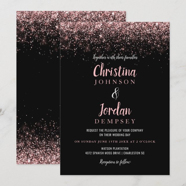Bröllbjudan till Gnistran ro Guld Glitter Inbjudningar (Fram/baksida)