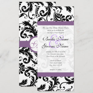 Bröllbjudan till Grape Trim Black Damask Swirls Inbjudningar