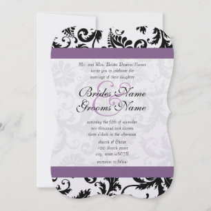 Bröllbjudan till Grape Trim Black Damask Swirls Inbjudningar