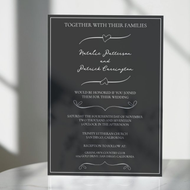 Bröllbjudan till grått Hand plockade Hearts-bröllo Inbjudningar (Gray Hand Drawn Hearts Wedding Invitation)