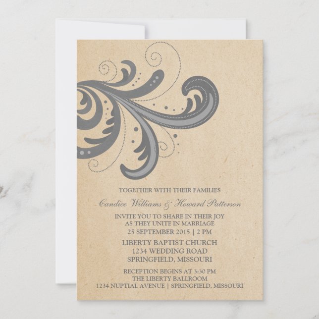 Bröllbjudan till grått Snyggt Swirls Wedding Inbjudningar (Framsida)