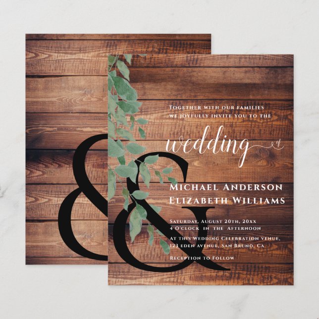 Bröllbjudan till Greenery Foliage Eucalyptus Weddi (Fram/baksida)