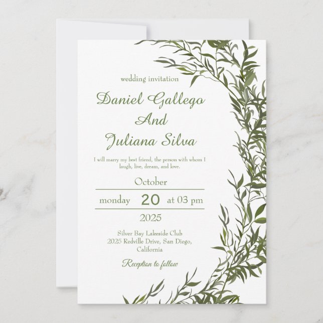 Bröllbjudan till Greenery Watercolor Wedding Inbjudningar (Framsida)