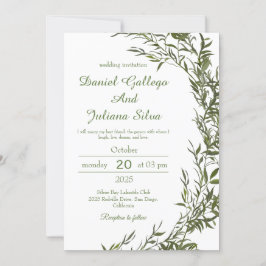 Bröllbjudan till Greenery Watercolor Wedding Inbjudningar