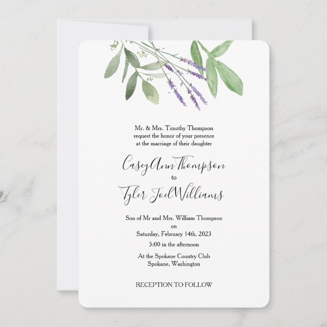 Bröllbjudan till Grey & Lavender Watercolor Weddin Inbjudningar (Framsida)