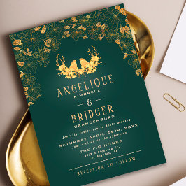 Bröllbjudan till Grönt av budgeten och Guld-Blommi Tack Kort