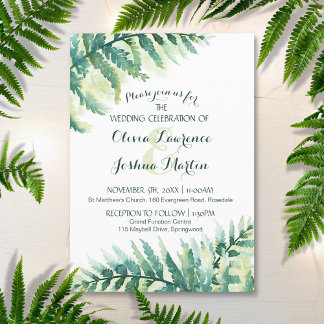Bröllbjudan till grönt Fern Foliage Watercolor-brö Inbjudningar