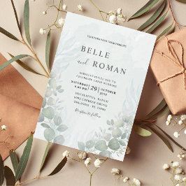 Bröllbjudan till Grönten Rustic Eucalyptus Sage Inbjudningar