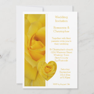 Bröllbjudan till gul ros Heart Design Wedding Inbjudningar
