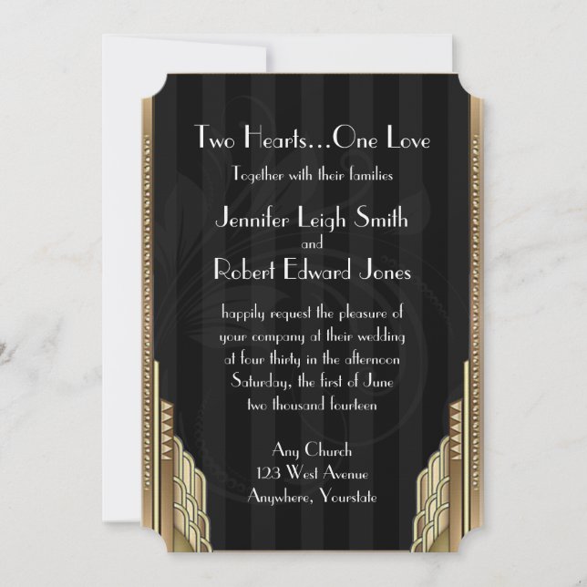 Bröllbjudan till Guld Art Deco Rand Inbjudningar (Framsida)