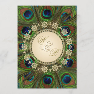 Bröllbjudan till Guld Blommigt Peacock Feathers Inbjudningar
