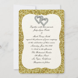 Bröllbjudan till guld Glitter Diamond Hearts-bröll Inbjudningar