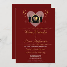 Bröllbjudan till guld Heart Burgundy Male HGBTQ-br