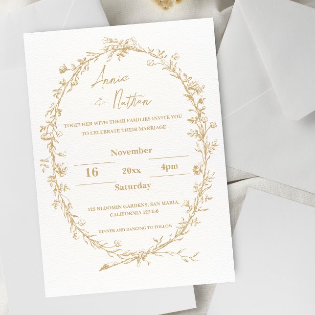 Bröllbjudan till Guld Ornate Intricate Ram (Gold Ornate Intricate Frame Wedding Invitation)