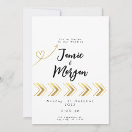 Bröllbjudan till guld Shiny Heart Arrow White Wedd Inbjudningar