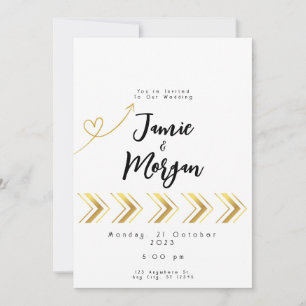 Bröllbjudan till guld Shiny Heart Arrow White Wedd Inbjudningar