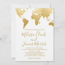 Bröllbjudan till Guld Travel World Map Wedding Inbjudningar