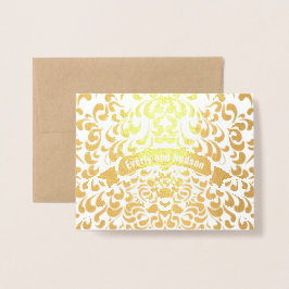 Bröllbjudan till guldblomma Löv typografi Folierat Kort