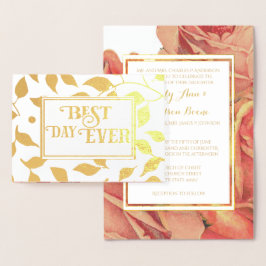 Bröllbjudan till guldblomma Ro typografi Folierat Kort