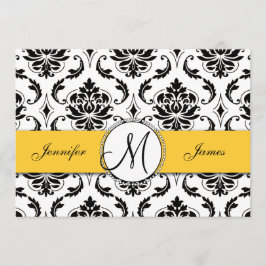 Bröllbjudan till Gulten Black White Damask Inbjudningar