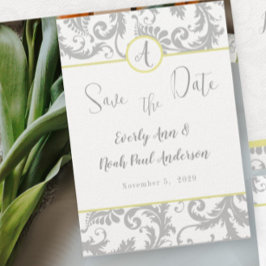 Bröllbjudan till Gulten Ljust Grått Damask Inbjudningar