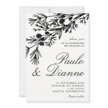 Bröllbjudan till Hand plockade Botanical Löv Weddi