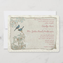 Bröllbjudan till Heirloom Teal Birds Damask Inbjudningar