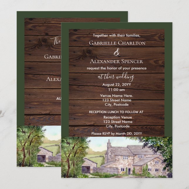 Bröllbjudan till högvattenfärgsbröllop med stenbry inbjudningar (Fram/baksida)