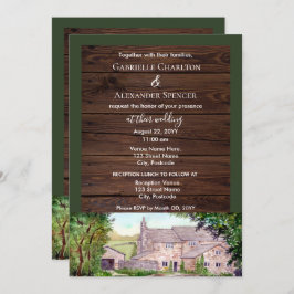 Bröllbjudan till högvattenfärgsbröllop med stenbry inbjudningar