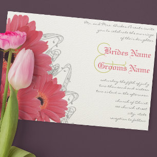 Bröllbjudan till koral & Orange Gerber Daisy Weddi Inbjudningar