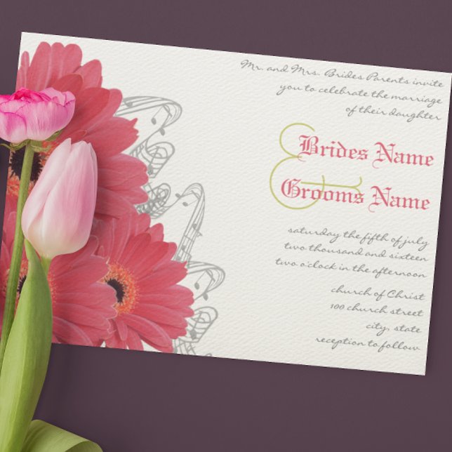 Bröllbjudan till koral & Orange Gerber Daisy Weddi Inbjudningar (Skapare uppladdad)
