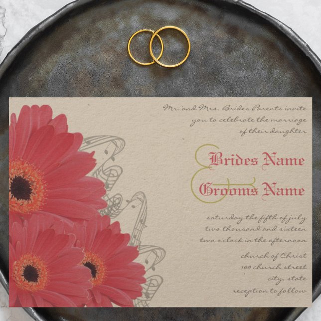 Bröllbjudan till koral & Orange Gerber Daisy Weddi Inbjudningar (Skapare uppladdad)