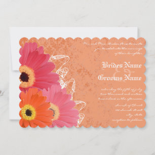 Bröllbjudan till koral & Orange Gerber Daisy Weddi Inbjudningar