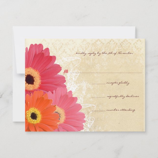 Bröllbjudan till koral & Orange Gerber Daisy Weddi OSA Kort (Framsida)