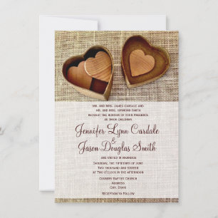 Bröllbjudan till land Burlap Wooden Hearts Wedding Inbjudningar