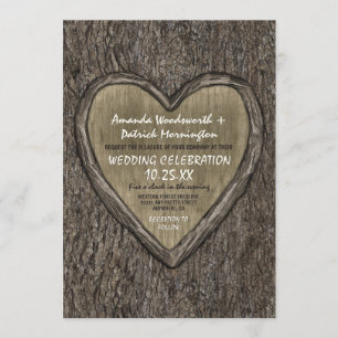 Bröllbjudan till Land Rustic Oak Träd Bark Inbjudningar