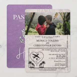 Bröllbjudan till Lavender Lila Hawaii Passport Wed Inbjudningar